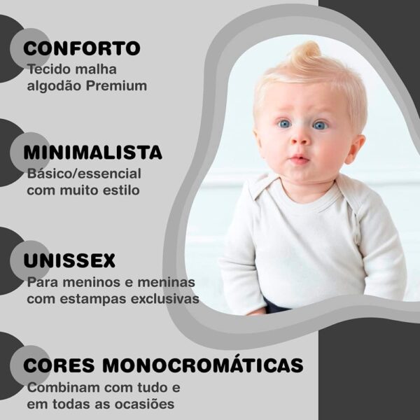 Conjunto Body Bebe Manga Longa e jardineira Unissex Minimalista Preto | 6-12 meses - Image 4