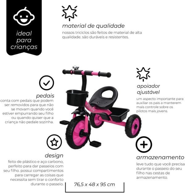 Triciclo Infantil Rosa , com Cestas de Armazenamento | Zippy Toys - Image 2