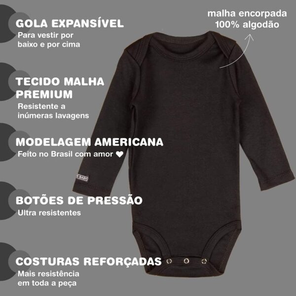 Conjunto Body Bebe Manga Longa e jardineira Unissex Minimalista Preto | 6-12 meses - Image 3