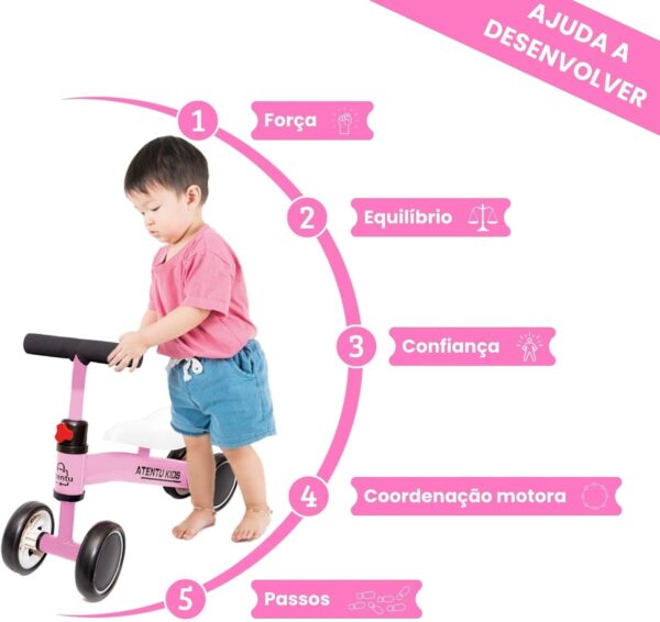 Bicicleta de Equilíbrio Rosa Andador Infantil 4‎‎‎ Rodas‎ | Tico-Tico - Image 6